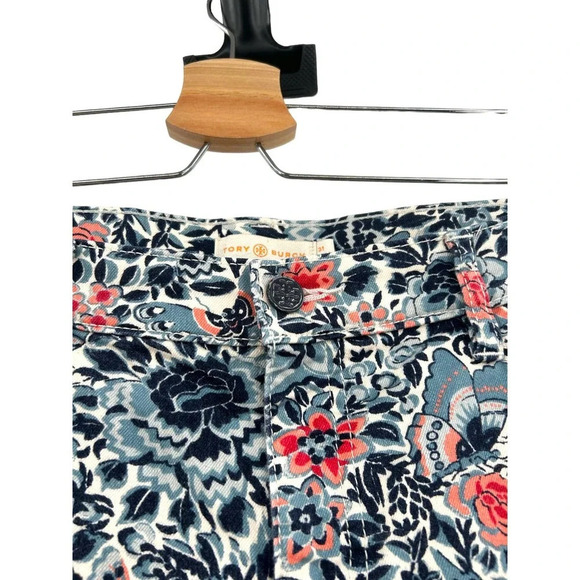 Tory Burch Emmy Ankle Skinny Jeans Blue Lake Kyoto Floral Print Size 31 - Picture 4 of 13